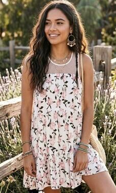 En Crème White Floral MeshSleeveless Mini Dress Large Excellent Condition